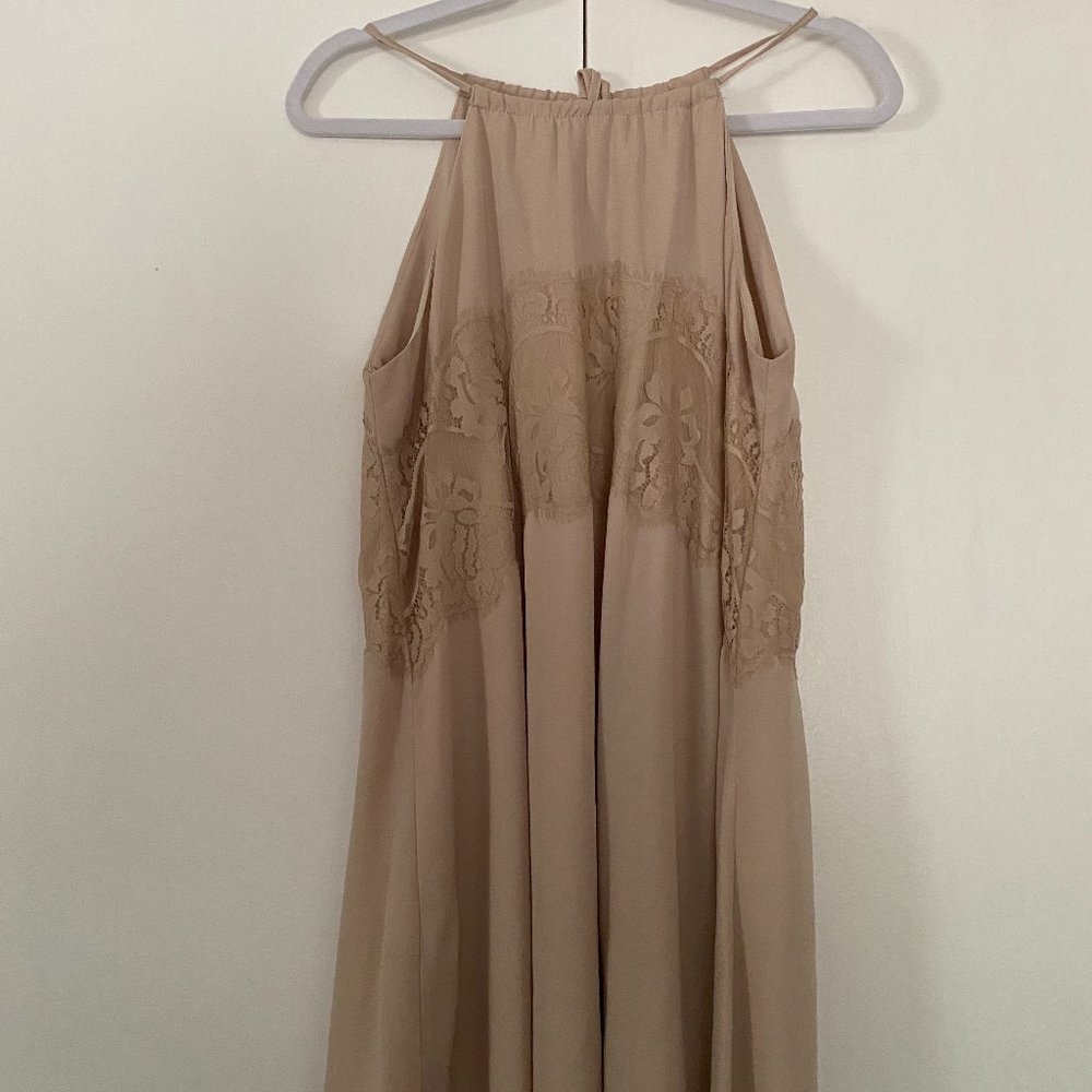 Boutique Tan Cinch Neck Mini Dress